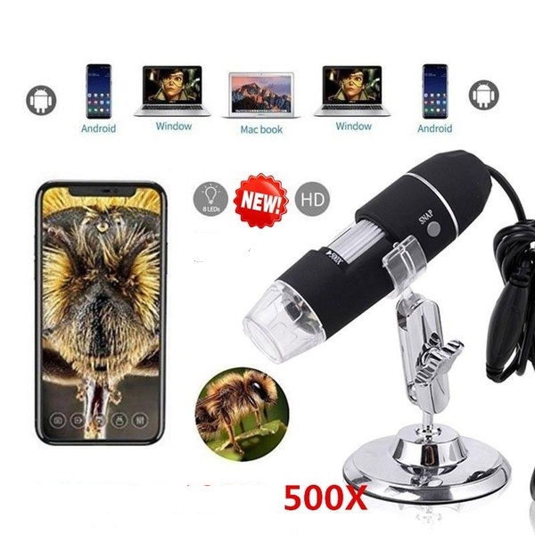 500x Digital USB Microscope 0X~500X Electronic Microscope USB 8 LED