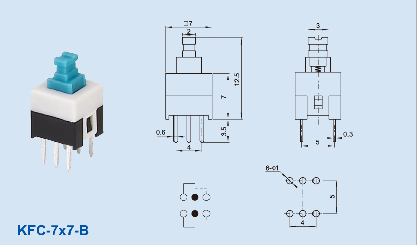 6 pin Push Lock Button 7X7