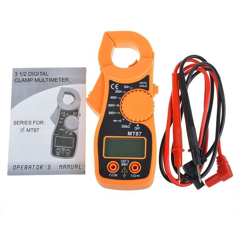 MT87 LCD Digital Clamp Set Multimeter Electronic Diagnostic Tool Voltage Tester AC/DC Transistor Meter Tool with 2 Test Cables