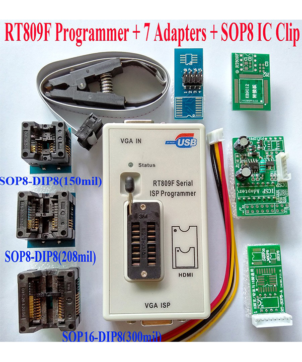 RT809F LCD ISP Programmer With 7 Adapters